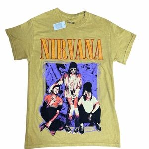 Nirvana Graphic Band T-Shirt Yellow Size Small | Kurt Cobain Rock Tee